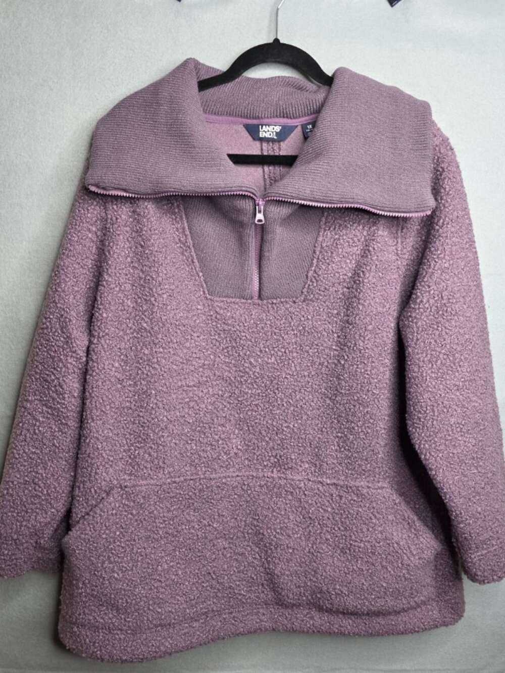 Lands' End Sweatshirt Womens 1X 16-18 Purple Fleece Kangaroo Pullover Sherpa